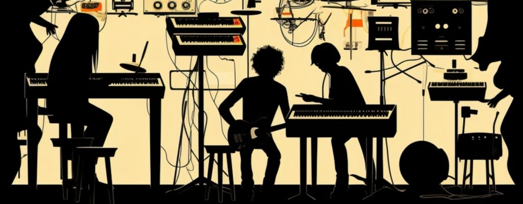image de groupe qui repete sa musique